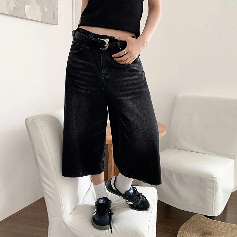 Vintage Y2k Baggy Denim Shorts Wide Leg Pants For Women&Men Fashion High Waisted Wash Knee Length Jeans Shorts Oversize Pants