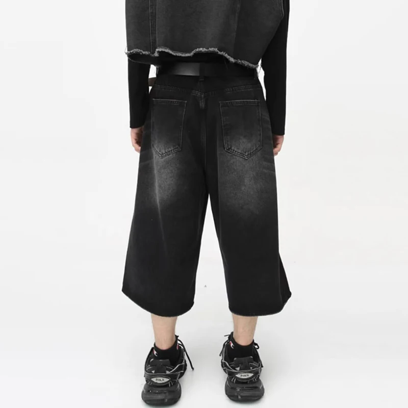 Vintage Y2k Baggy Denim Shorts Wide Leg Pants For Women&Men Fashion High Waisted Wash Knee Length Jeans Shorts Oversize Pants