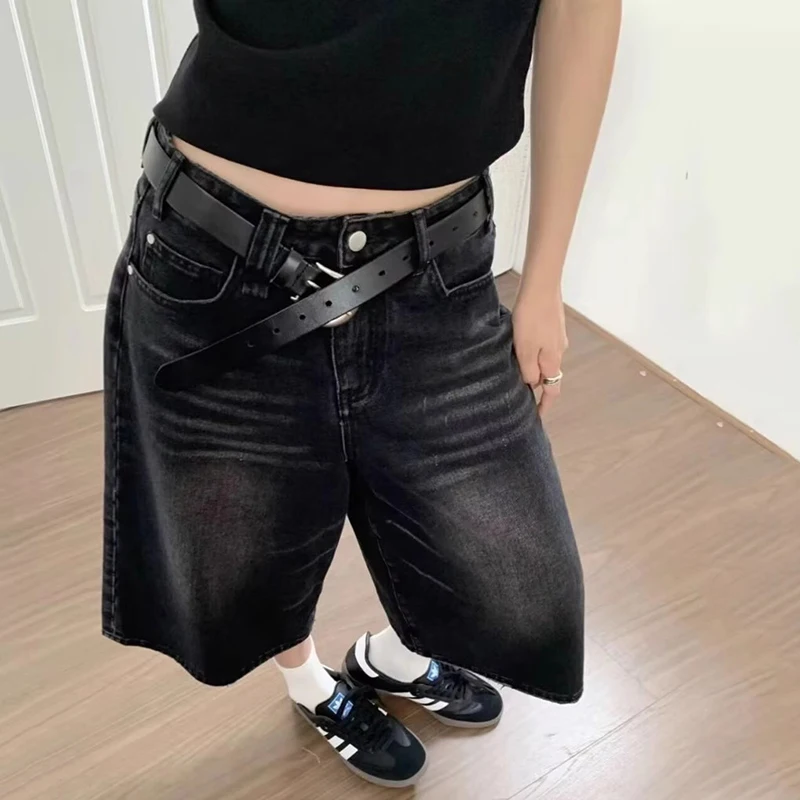 Vintage Y2k Baggy Denim Shorts Wide Leg Pants For Women&Men Fashion High Waisted Wash Knee Length Jeans Shorts Oversize Pants