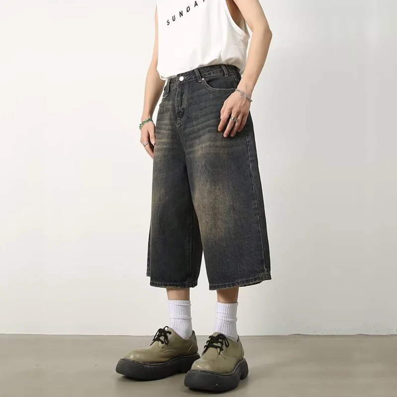 Vintage Y2k Baggy Denim Shorts Wide Leg Pants For Women&Men Fashion High Waisted Wash Knee Length Jeans Shorts Oversize Pants