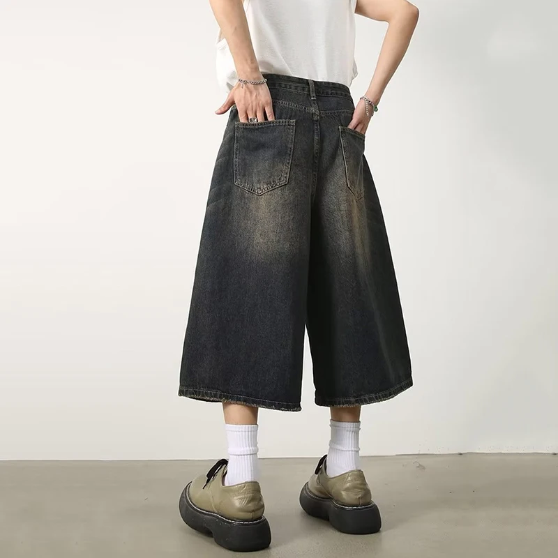Vintage Y2k Baggy Denim Shorts Wide Leg Pants For Women&Men Fashion High Waisted Wash Knee Length Jeans Shorts Oversize Pants