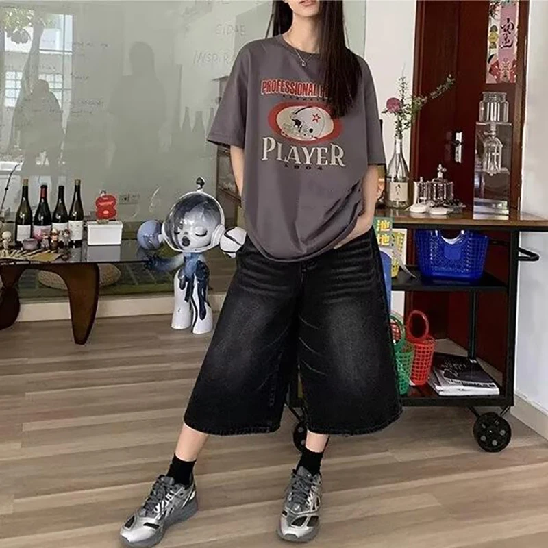 Vintage Y2k Baggy Denim Shorts Wide Leg Pants For Women&Men Fashion High Waisted Wash Knee Length Jeans Shorts Oversize Pants
