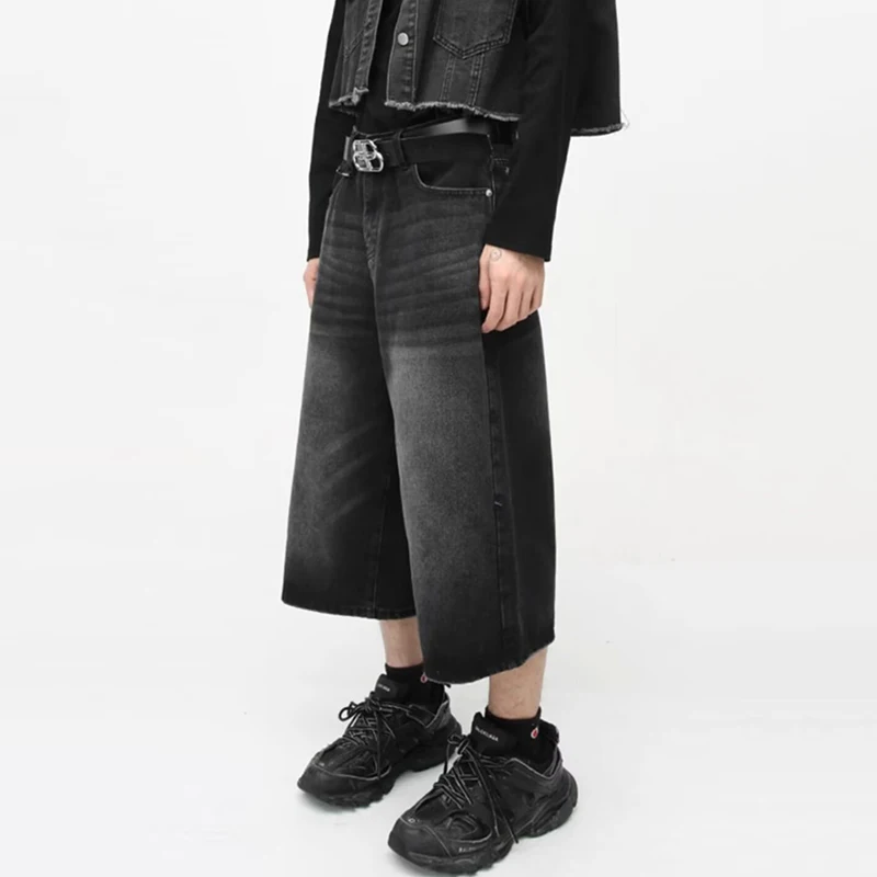 Vintage Y2k Baggy Denim Shorts Wide Leg Pants For Women&Men Fashion High Waisted Wash Knee Length Jeans Shorts Oversize Pants