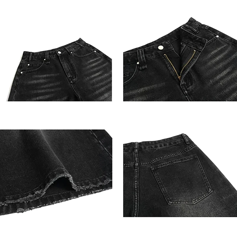 Vintage Y2k Baggy Denim Shorts Wide Leg Pants For Women&Men Fashion High Waisted Wash Knee Length Jeans Shorts Oversize Pants