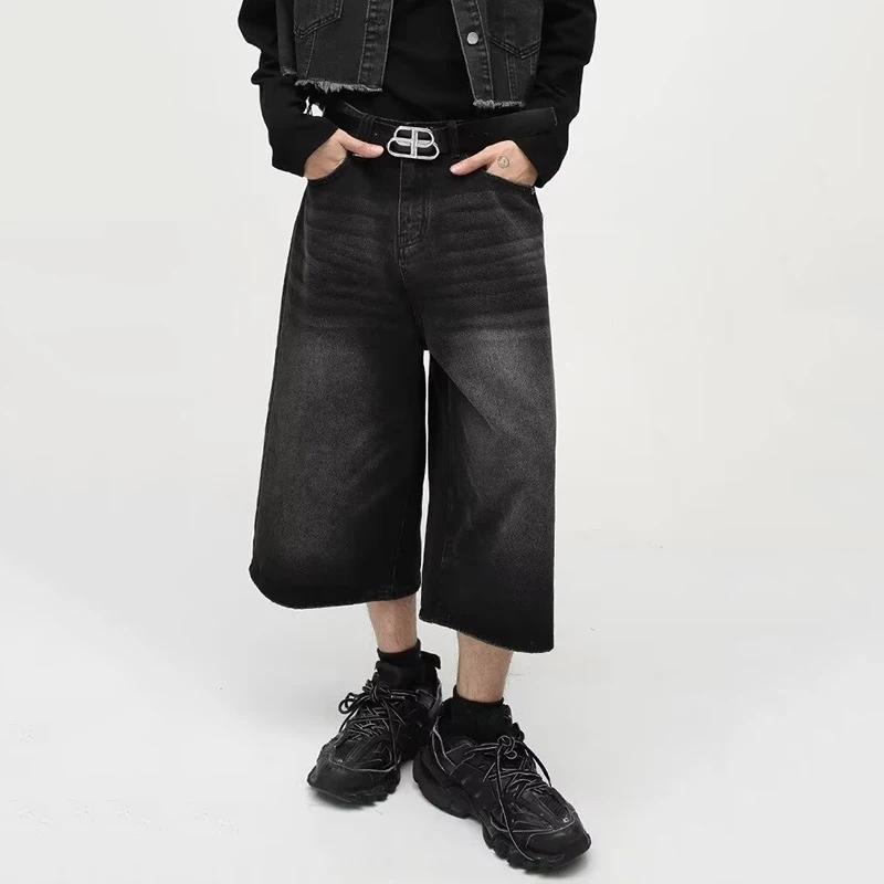 Vintage Y2k Baggy Denim Shorts Wide Leg Pants For Women&Men Fashion High Waisted Wash Knee Length Jeans Shorts Oversize Pants
