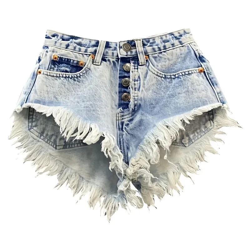 High Waist Single Breasted Women Jeans Short Hot Pants Fringed Wide-Leg Sexy Women'S Denim Shorts Summer Korean Women Clothing
