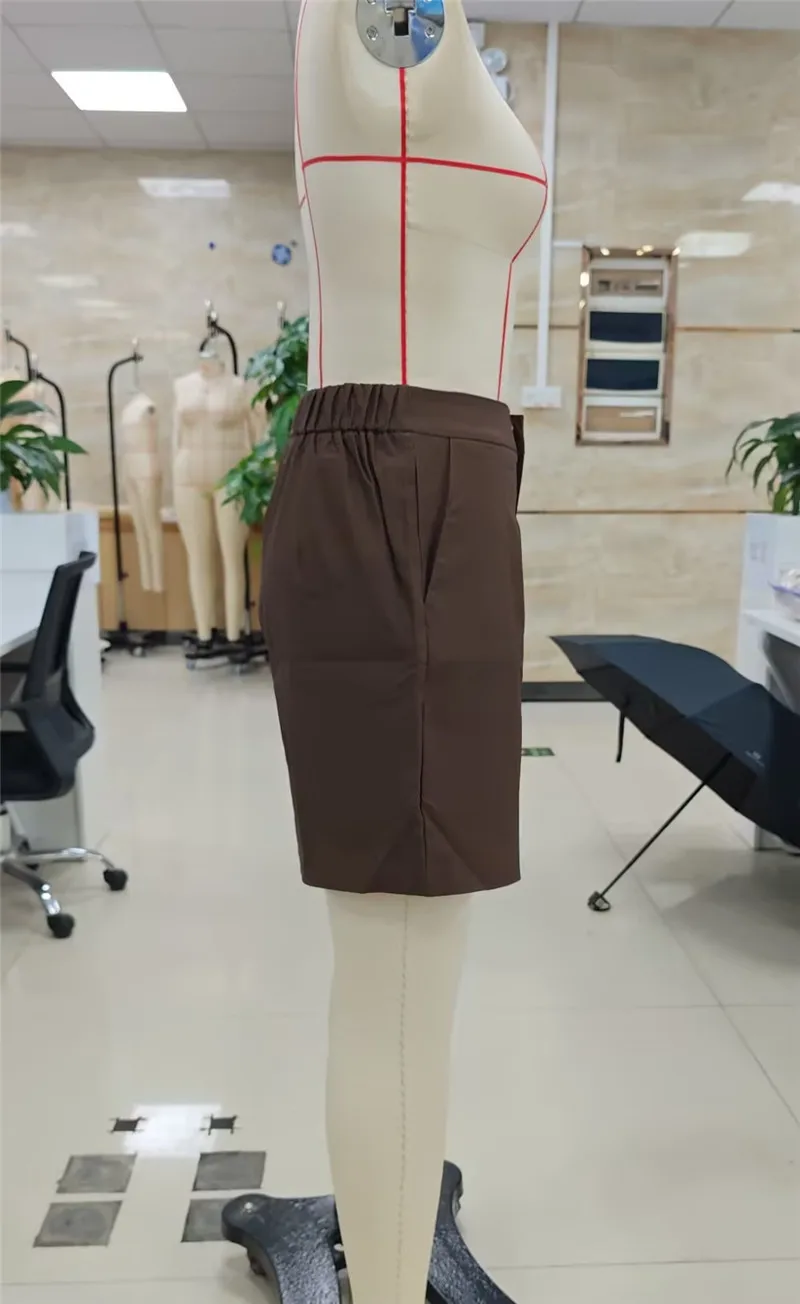 Retro Pleated Knee Length Suit Shorts Ladies High Rise Zipper Fly Side Pocket Loose Fit Daily Streetwear Bermudas