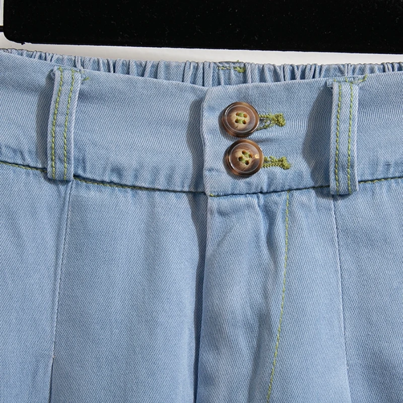 Qiukichonson 5XL Oversize Denim Shorts Women 2023 Spring Summer High Waisted Cute Soft Girl Frilly Wide Leg Loose Jeans Shorts