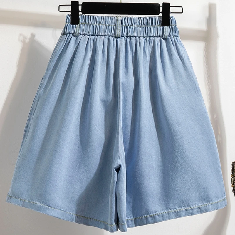 Qiukichonson 5XL Oversize Denim Shorts Women 2023 Spring Summer High Waisted Cute Soft Girl Frilly Wide Leg Loose Jeans Shorts