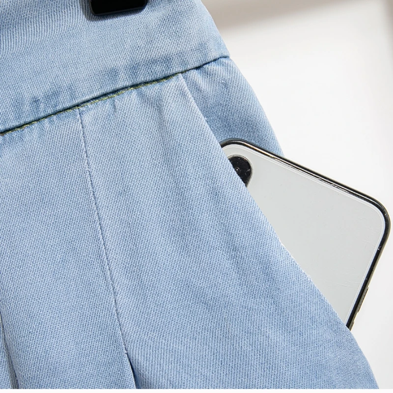 Qiukichonson 5XL Oversize Denim Shorts Women 2023 Spring Summer High Waisted Cute Soft Girl Frilly Wide Leg Loose Jeans Shorts