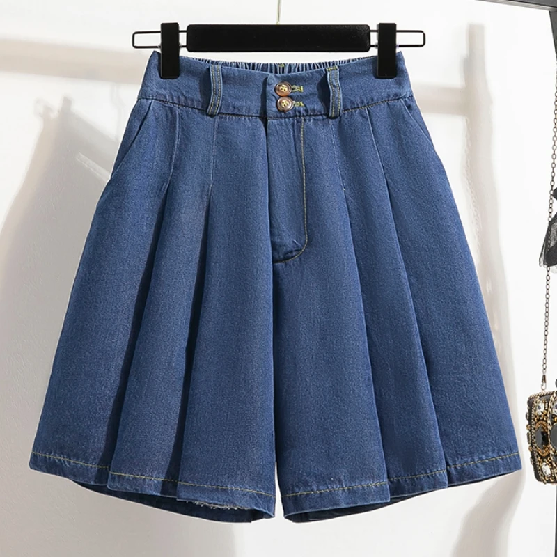 Qiukichonson 5XL Oversize Denim Shorts Women 2023 Spring Summer High Waisted Cute Soft Girl Frilly Wide Leg Loose Jeans Shorts