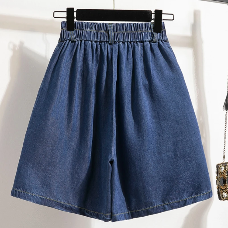 Qiukichonson 5XL Oversize Denim Shorts Women 2023 Spring Summer High Waisted Cute Soft Girl Frilly Wide Leg Loose Jeans Shorts