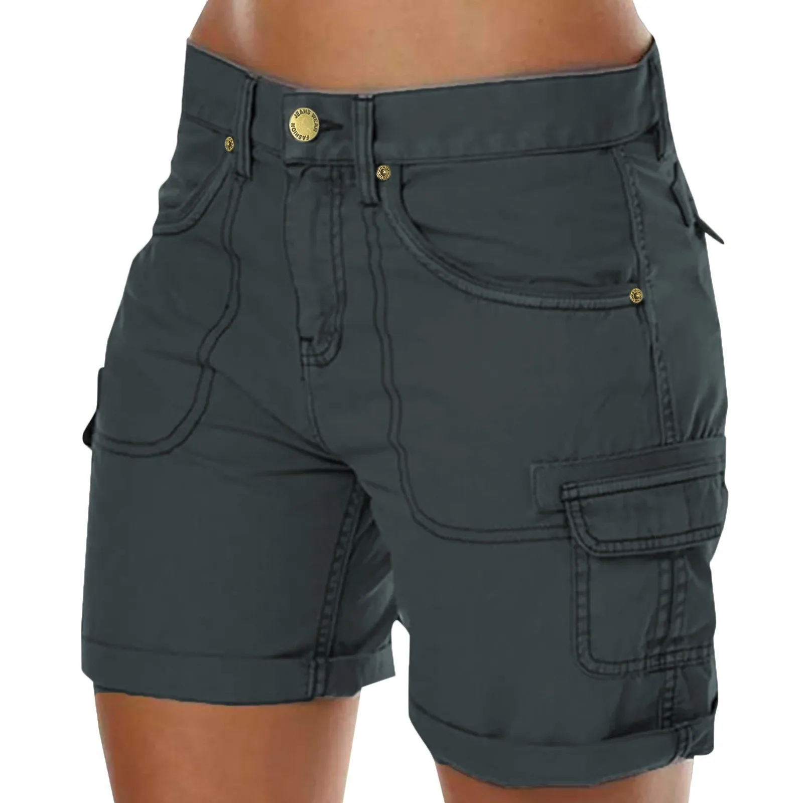Retro Women's Cargo Shorts Summer Casual Beach Shorts With Pockets Solid Color High Waist Short Pants Streetwear Hot Pants шорты