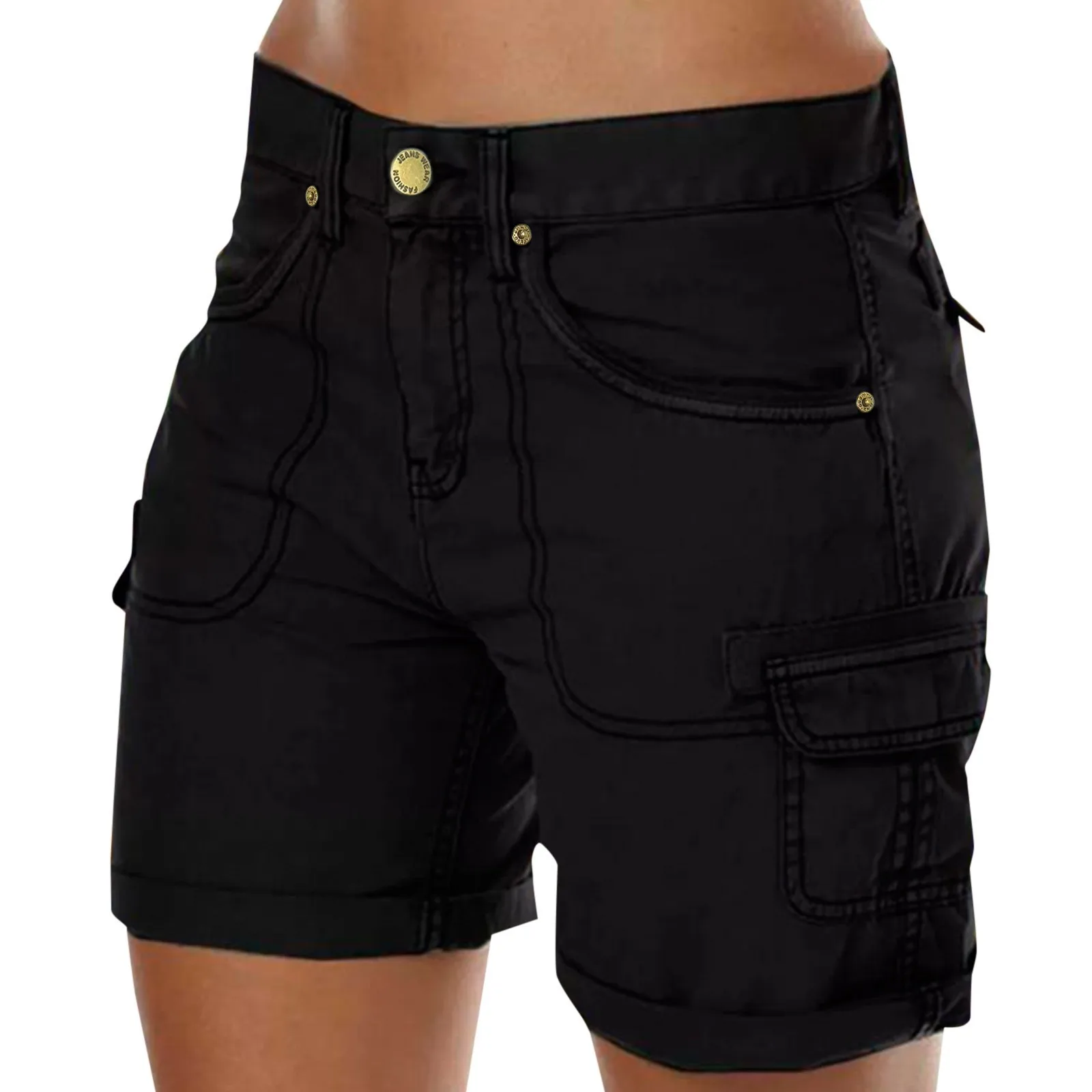 Retro Women's Cargo Shorts Summer Casual Beach Shorts With Pockets Solid Color High Waist Short Pants Streetwear Hot Pants шорты
