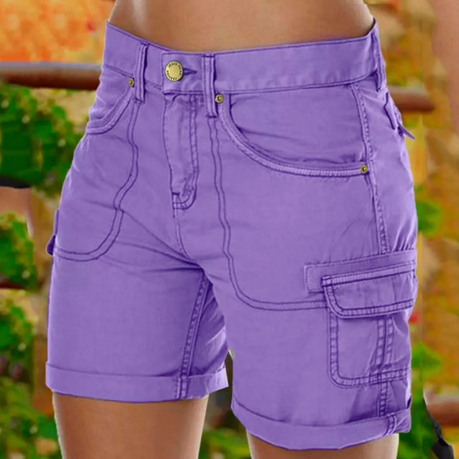 Retro Women's Cargo Shorts Summer Casual Beach Shorts With Pockets Solid Color High Waist Short Pants Streetwear Hot Pants шорты