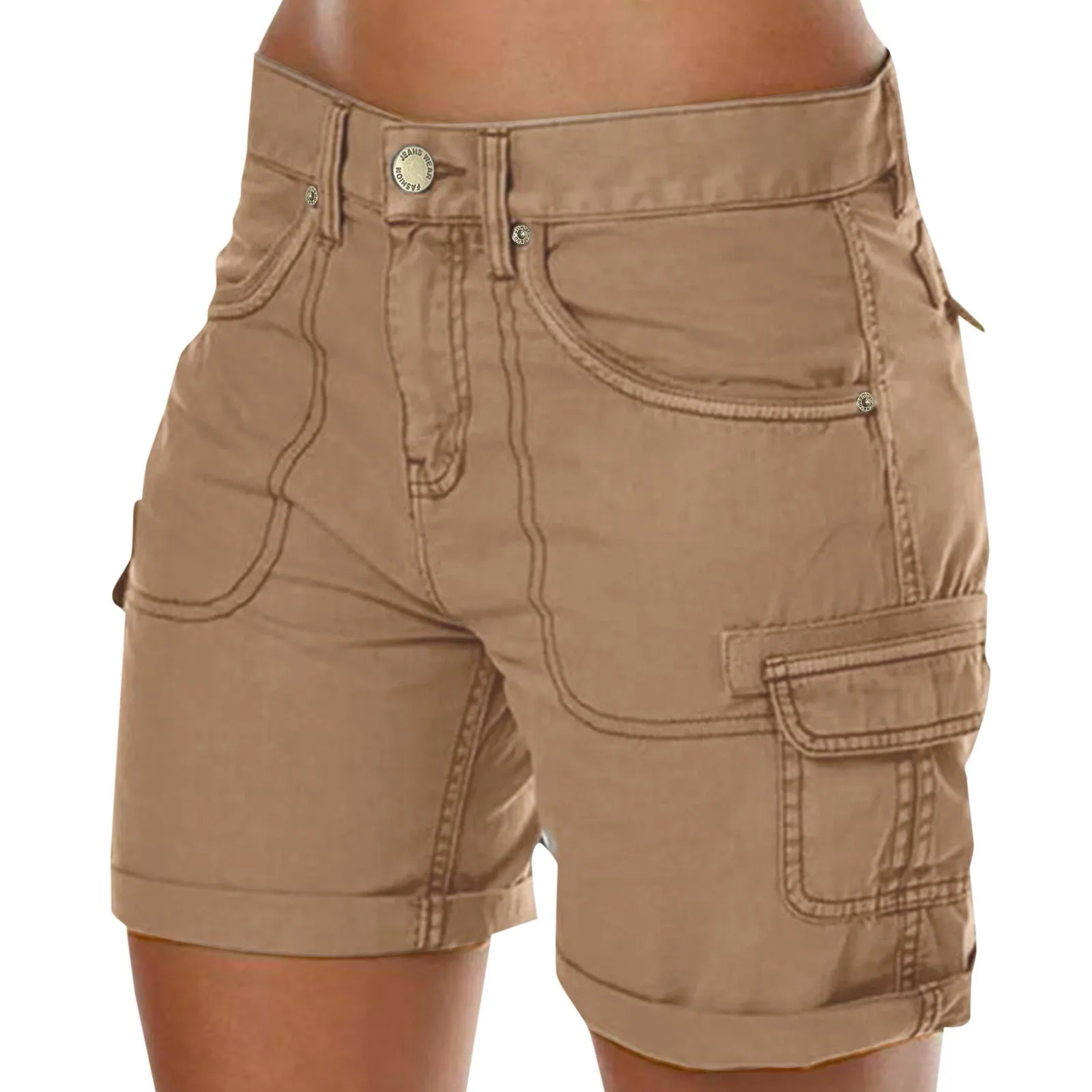 Retro Women's Cargo Shorts Summer Casual Beach Shorts With Pockets Solid Color High Waist Short Pants Streetwear Hot Pants шорты