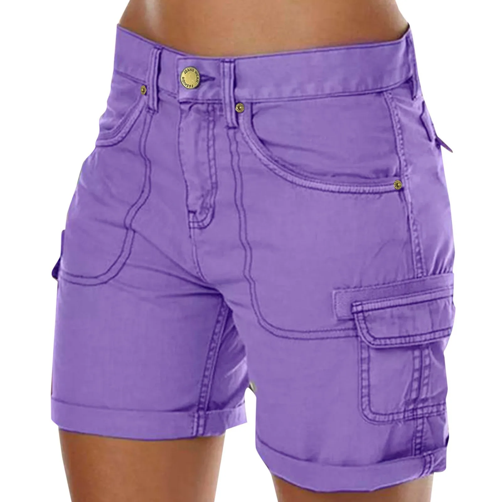 Retro Women's Cargo Shorts Summer Casual Beach Shorts With Pockets Solid Color High Waist Short Pants Streetwear Hot Pants шорты