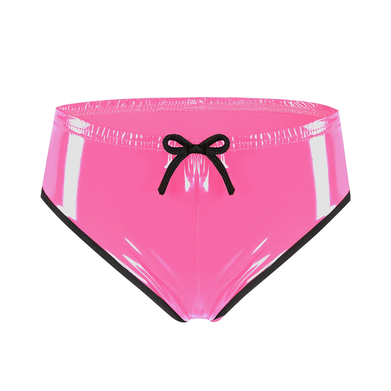 Womens Red Pink Leather Briefs Shorts Lace-up Booty Shorts Wet Look Patent Leather Briefs Panties Low Waist Hot Pants Clubwear
