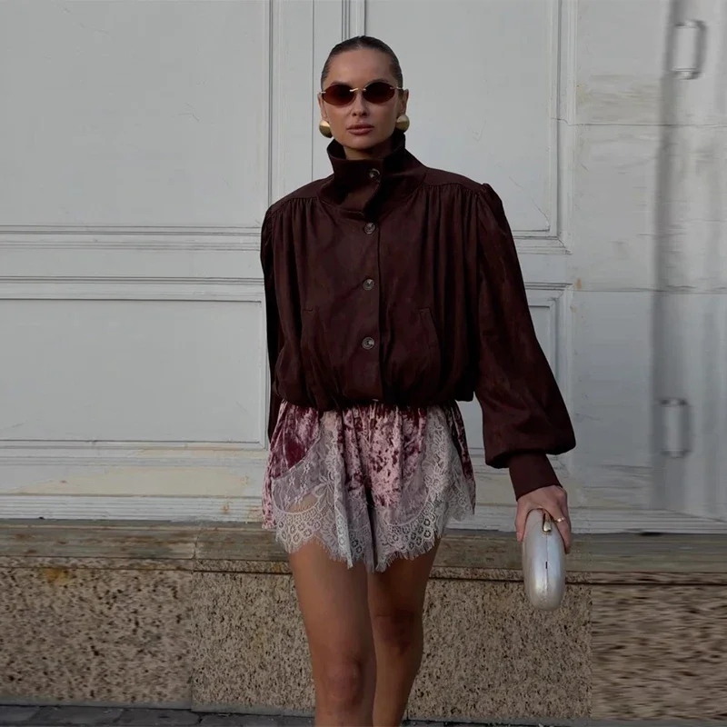 Lace Splicing Velvet Women's Short Pants 2026 Summer New Loose Elastic Waist High-waisted Mini Shorts Female Fashion Streetwear