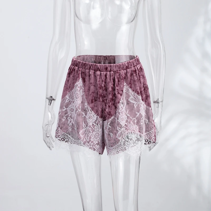 Lace Splicing Velvet Women's Short Pants 2026 Summer New Loose Elastic Waist High-waisted Mini Shorts Female Fashion Streetwear