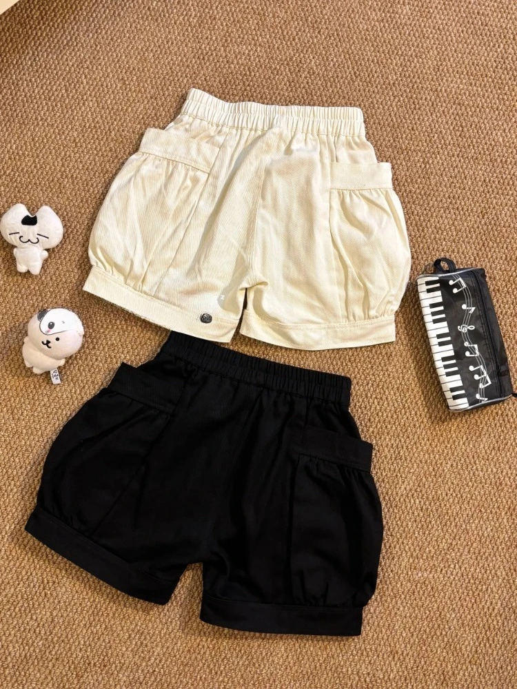 Cute Japanese Shorts for Women Cartoon Embroidery Pockets Black Shorts 2025 New Tottoms Casual Chic Pantalones Cortos De Mujer