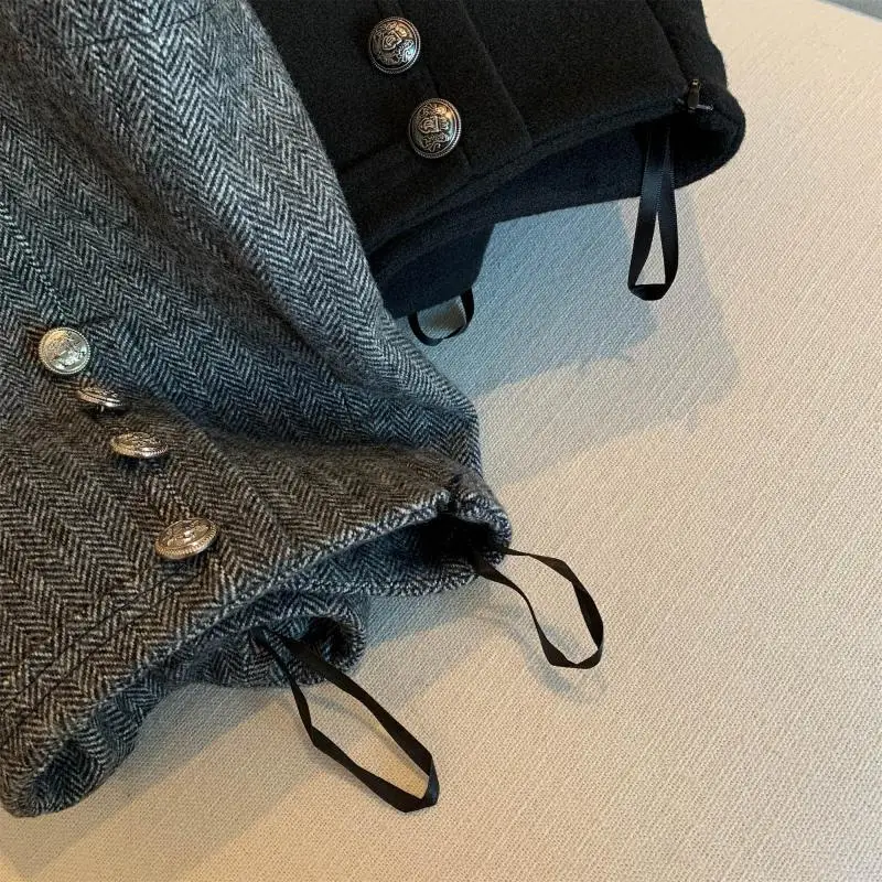 Vintage Woolen Shorts for Women High Waist Double-breasted Pants 2025 New Bottoms Temperament Thicked Pantalones Cortos De Mujer