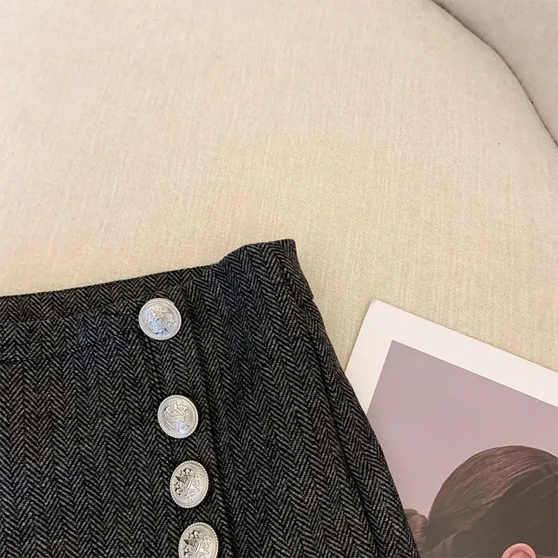 Vintage Woolen Shorts for Women High Waist Double-breasted Pants 2025 New Bottoms Temperament Thicked Pantalones Cortos De Mujer