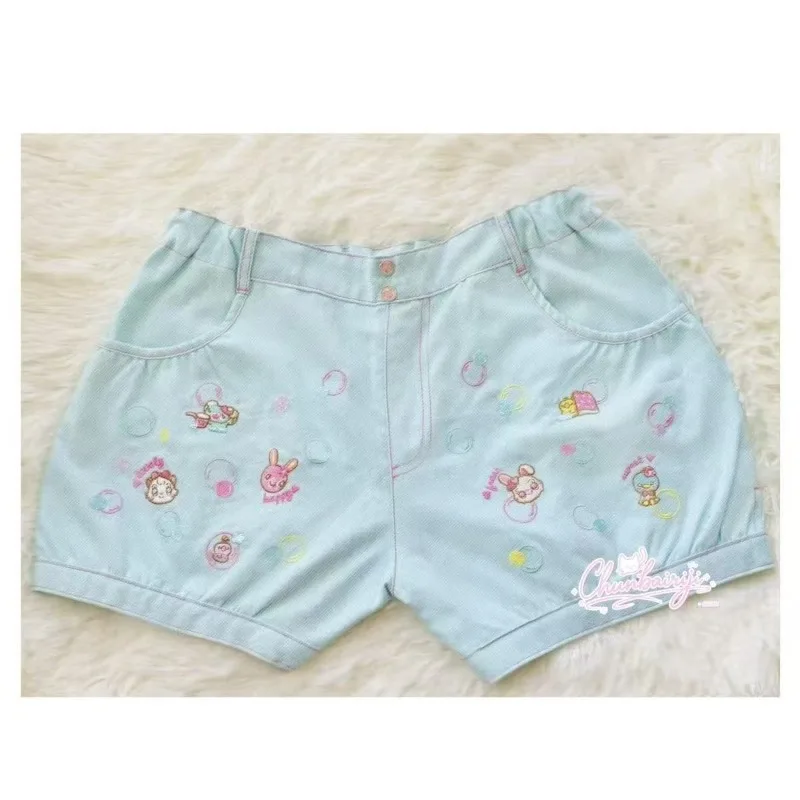 Japanese Preppy Style Kawaii Cartoon Embroidery Shorts Y2k Aesthetic Summer All Match Short Pant Harajuku High Street Shorts