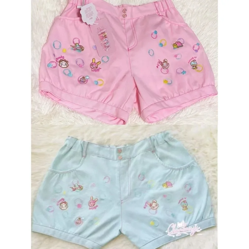 Japanese Preppy Style Kawaii Cartoon Embroidery Shorts Y2k Aesthetic Summer All Match Short Pant Harajuku High Street Shorts