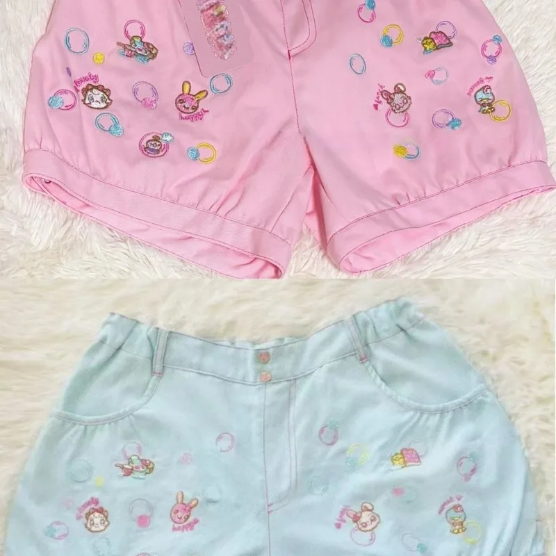 Japanese Preppy Style Kawaii Cartoon Embroidery Shorts Y2k Aesthetic Summer All Match Short Pant Harajuku High Street Shorts
