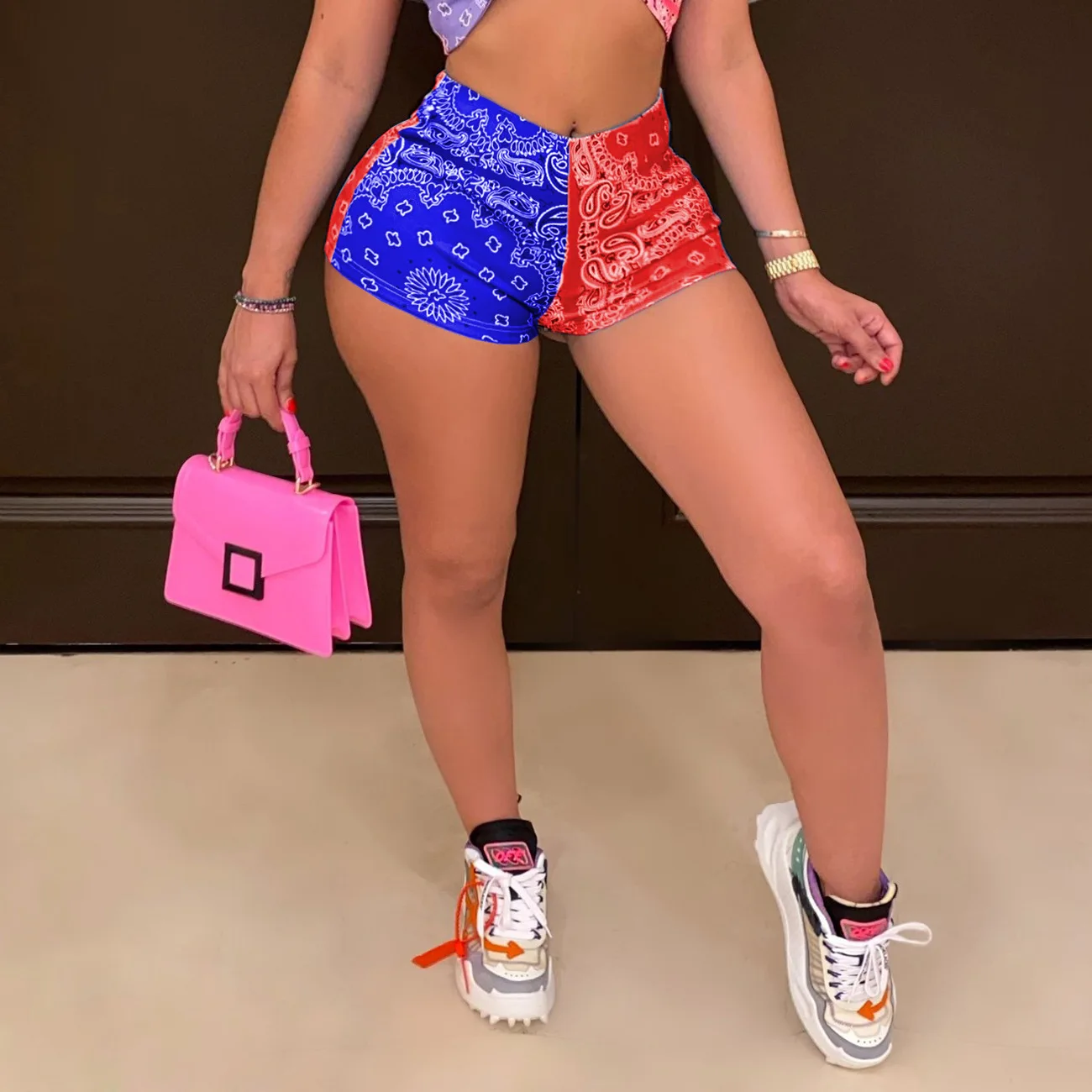 Euro-American new sexy slim-fit shorts pattern printed fashion casual hip-lifting yoga pants for women
