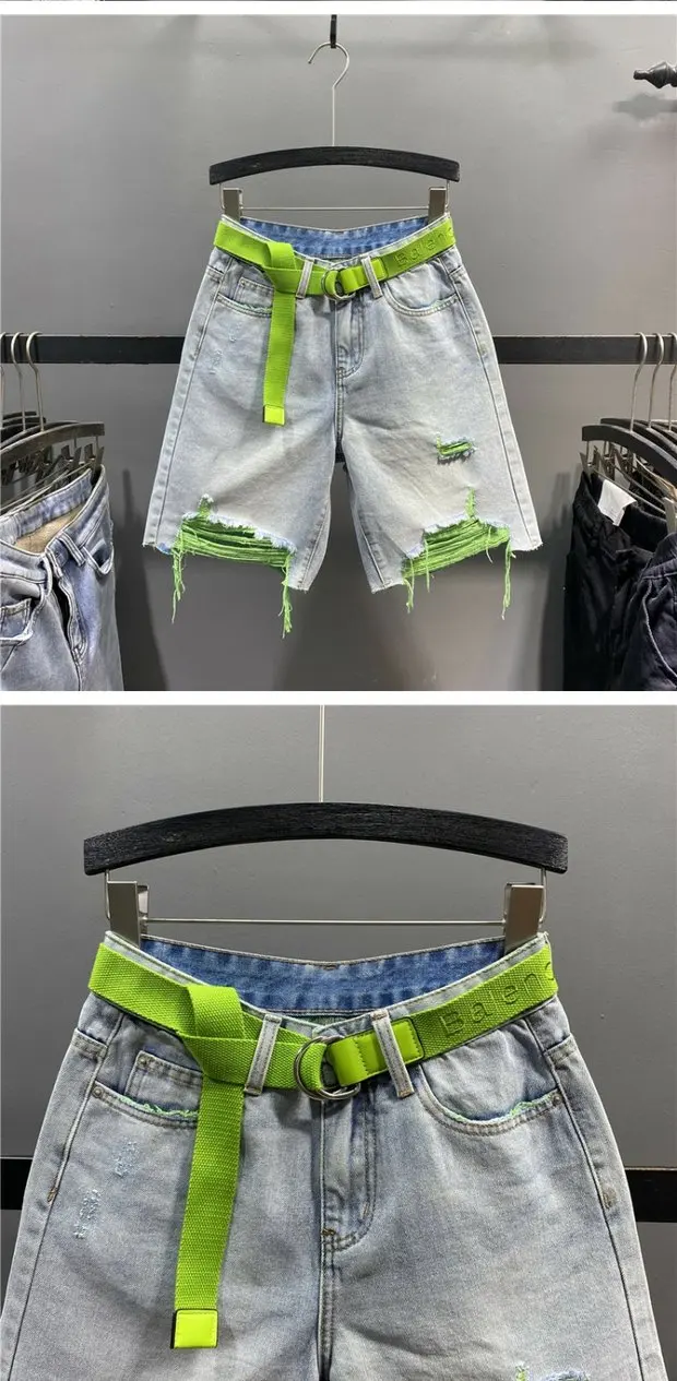 Multi-color Holed Denim Shorts Women Summer New High Waist Loose Straight Streetwear Shorts Fashion Niche Versatile Short Jeans