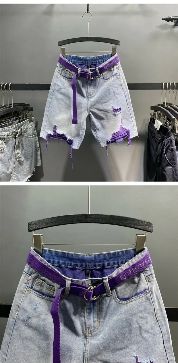 Multi-color Holed Denim Shorts Women Summer New High Waist Loose Straight Streetwear Shorts Fashion Niche Versatile Short Jeans