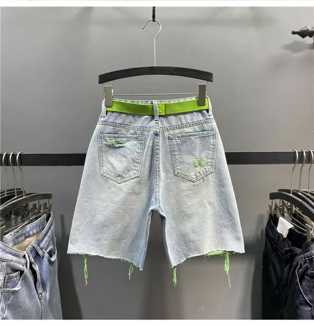 Multi-color Holed Denim Shorts Women Summer New High Waist Loose Straight Streetwear Shorts Fashion Niche Versatile Short Jeans