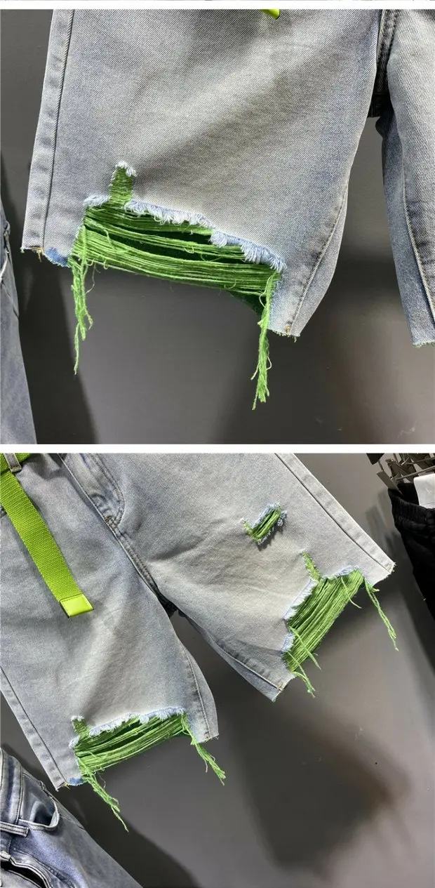 Multi-color Holed Denim Shorts Women Summer New High Waist Loose Straight Streetwear Shorts Fashion Niche Versatile Short Jeans