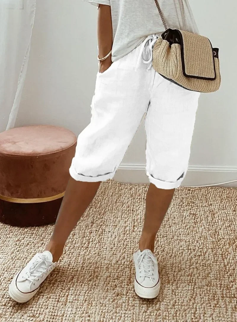 Summer Casual Shorts Stretch Shorts Legging Sweatshorts Fashion Breathable Five-Point with Pocket Female Loose Outer Wear Pants