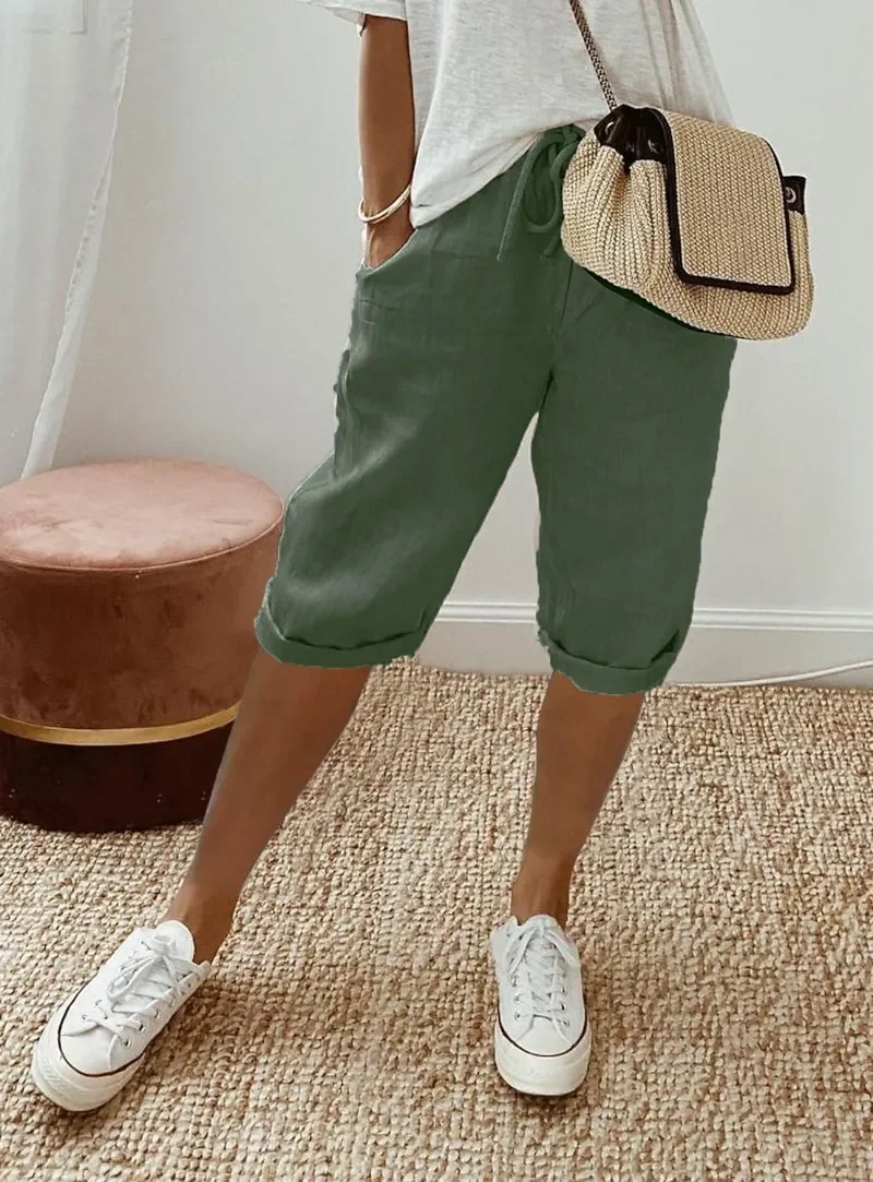 Summer Casual Shorts Stretch Shorts Legging Sweatshorts Fashion Breathable Five-Point with Pocket Female Loose Outer Wear Pants