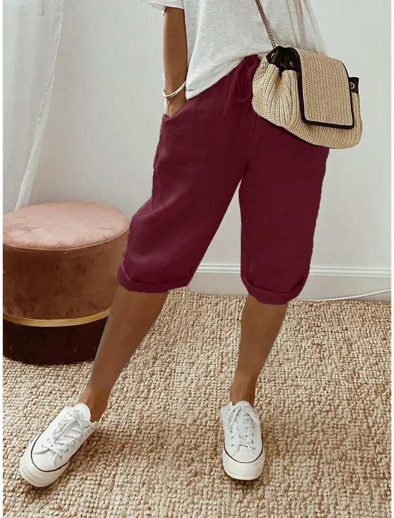 Summer Casual Shorts Stretch Shorts Legging Sweatshorts Fashion Breathable Five-Point with Pocket Female Loose Outer Wear Pants