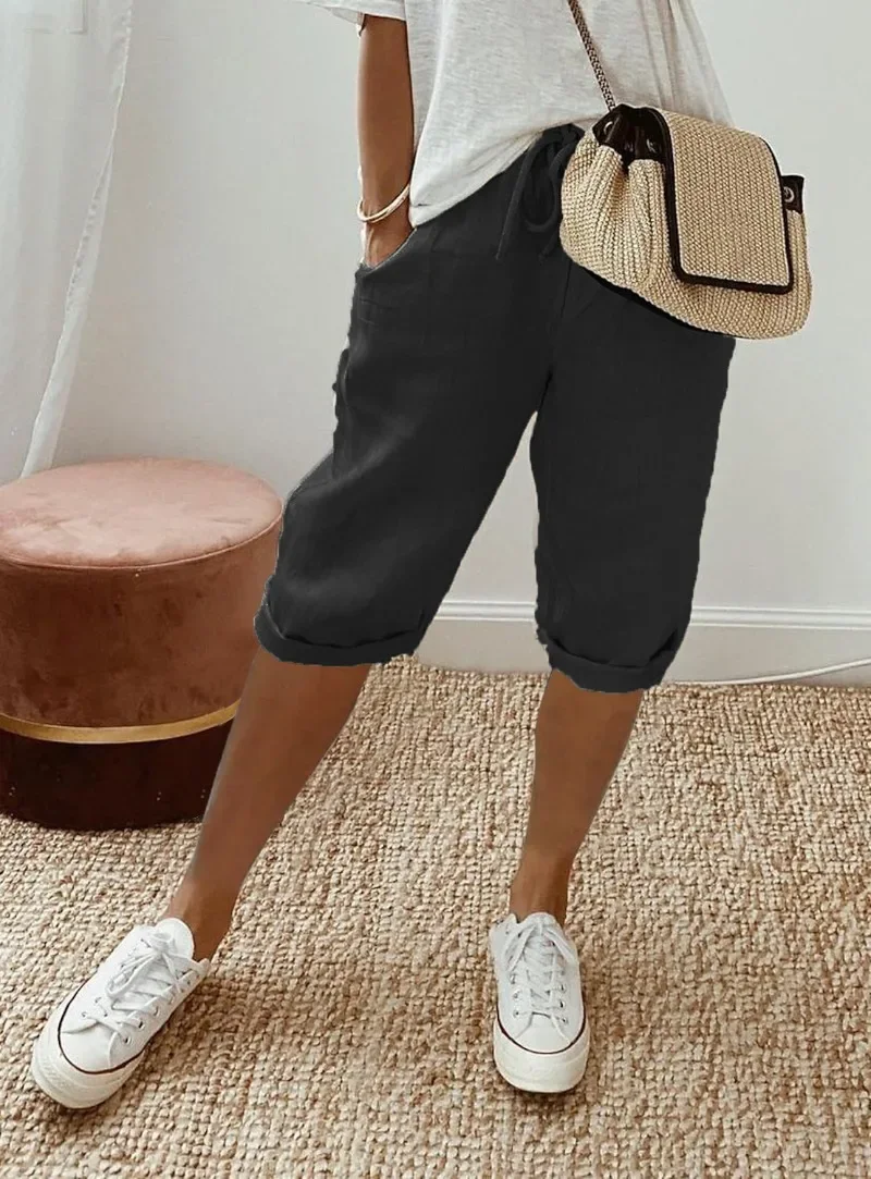 Summer Casual Shorts Stretch Shorts Legging Sweatshorts Fashion Breathable Five-Point with Pocket Female Loose Outer Wear Pants