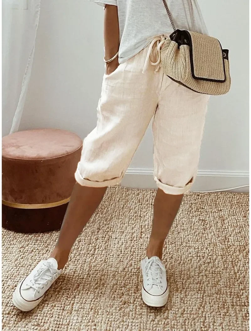 Summer Casual Shorts Stretch Shorts Legging Sweatshorts Fashion Breathable Five-Point with Pocket Female Loose Outer Wear Pants