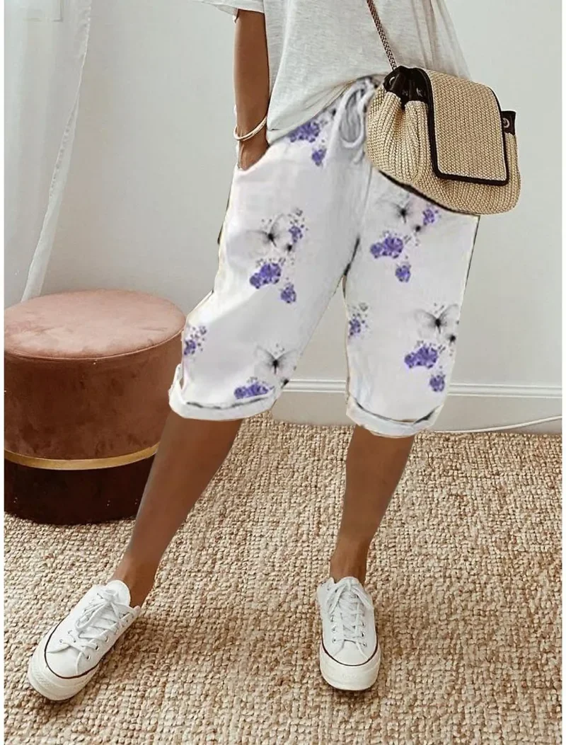 Summer Casual Shorts Stretch Shorts Legging Sweatshorts Fashion Breathable Five-Point with Pocket Female Loose Outer Wear Pants
