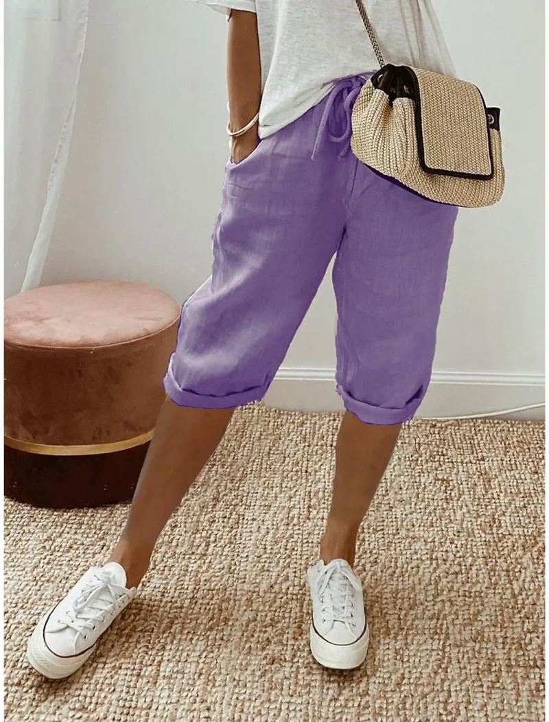 Summer Casual Shorts Stretch Shorts Legging Sweatshorts Fashion Breathable Five-Point with Pocket Female Loose Outer Wear Pants
