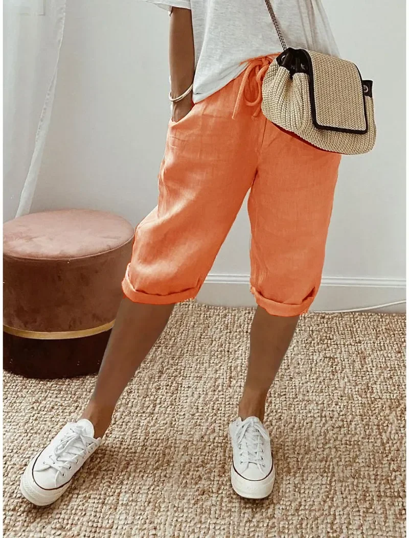 Summer Casual Shorts Stretch Shorts Legging Sweatshorts Fashion Breathable Five-Point with Pocket Female Loose Outer Wear Pants