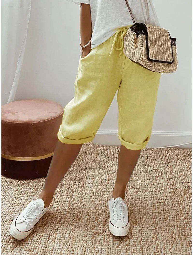Summer Casual Shorts Stretch Shorts Legging Sweatshorts Fashion Breathable Five-Point with Pocket Female Loose Outer Wear Pants
