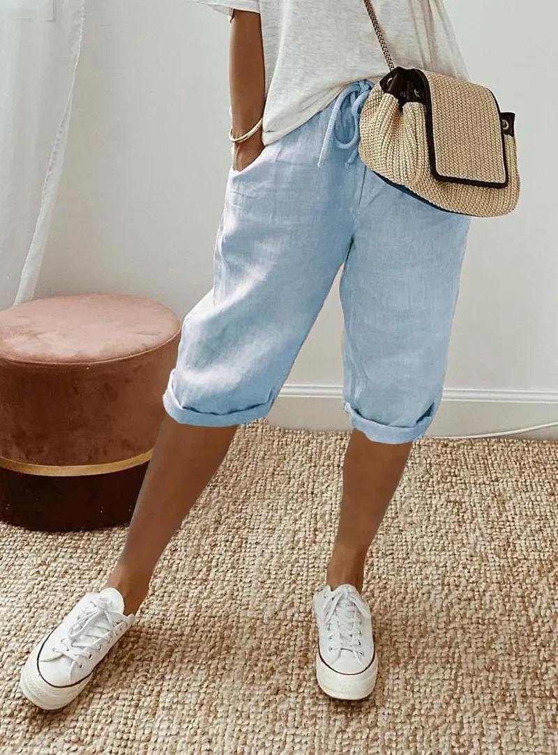 Summer Casual Shorts Stretch Shorts Legging Sweatshorts Fashion Breathable Five-Point with Pocket Female Loose Outer Wear Pants