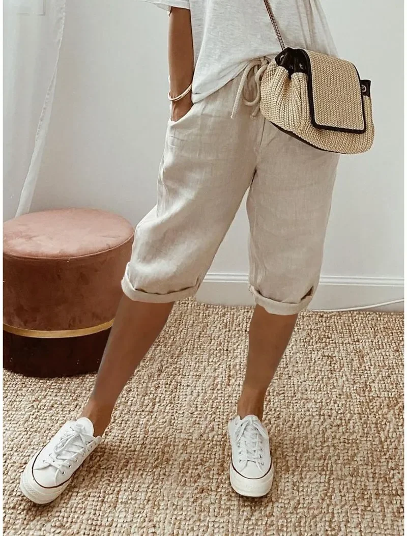 Summer Casual Shorts Stretch Shorts Legging Sweatshorts Fashion Breathable Five-Point with Pocket Female Loose Outer Wear Pants