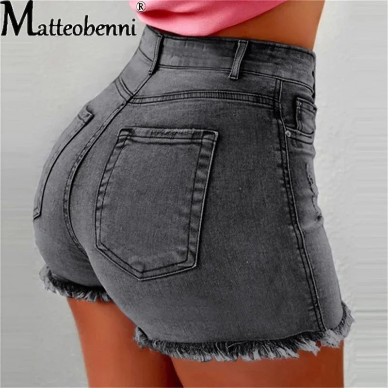 2024 Women High Waist Denim Shorts Ripped Hole Bodycon Short Feminino Jean Shorts With Tassel Summer Casual Streetwear