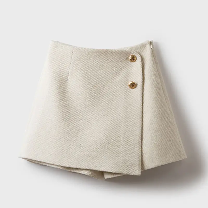 Tweed Shorts Skirts Women Clothing High Waist Thicked Vintage Wide Leg Pants Pantalones Cortos De Mujer 2025 New Bottoms 7n011