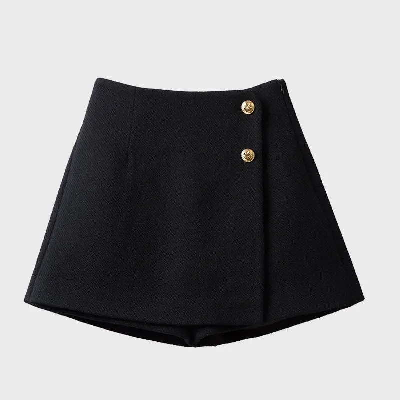 Tweed Shorts Skirts Women Clothing High Waist Thicked Vintage Wide Leg Pants Pantalones Cortos De Mujer 2025 New Bottoms 7n011