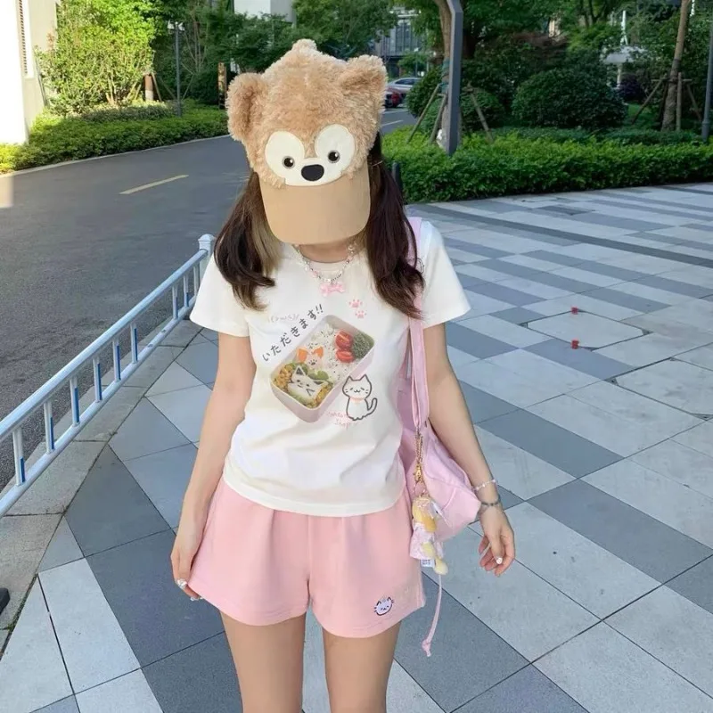 Cat Embroidery Shorts Women's Cute Japanese Summer Sweet Wide Leg Pants Pantalones Cortos De Mujer Casual Fashion Short Mujer